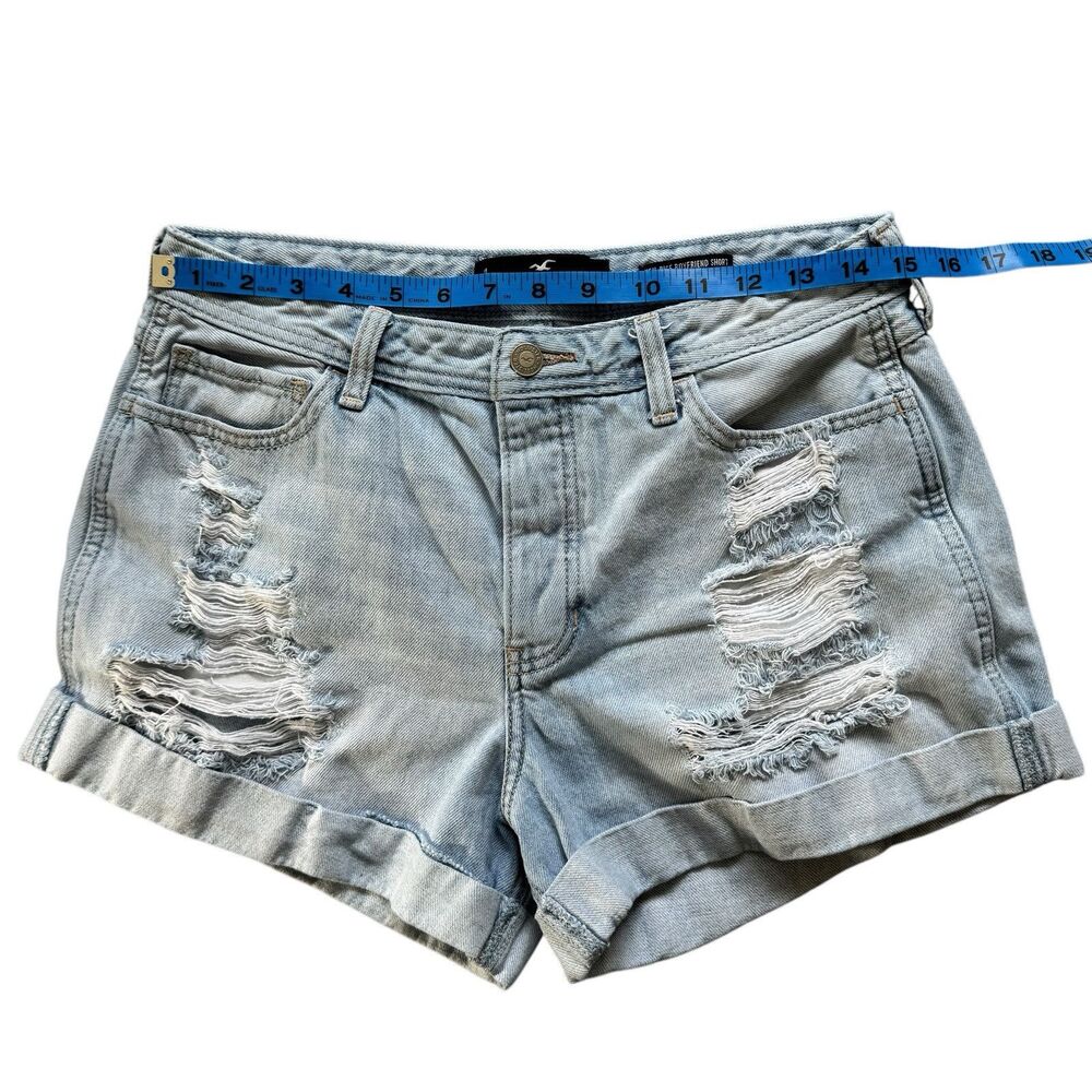 Hollister High Rise Boyfriend Short SZ 11 / 30 Light Wash Distressed Button Fly - Picture 6 of 11